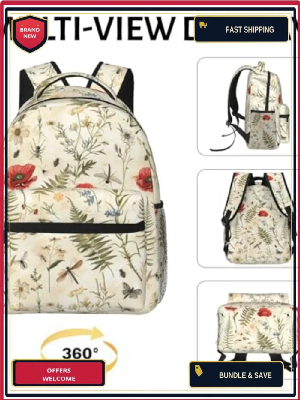 Colorful Farm Chicken Backpack for Women Teens Laptop School Travel Hiking